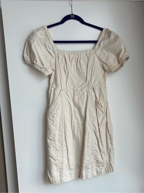 American Eagle Outfitters Cream Puff-Sleeve Square-Neck Mini Dress